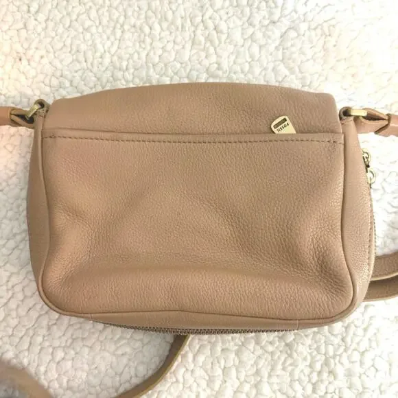 Fossil Leather Preston Small Flap Crossbody Handbag Tan Latte Khaki - Picture 9 of 9
